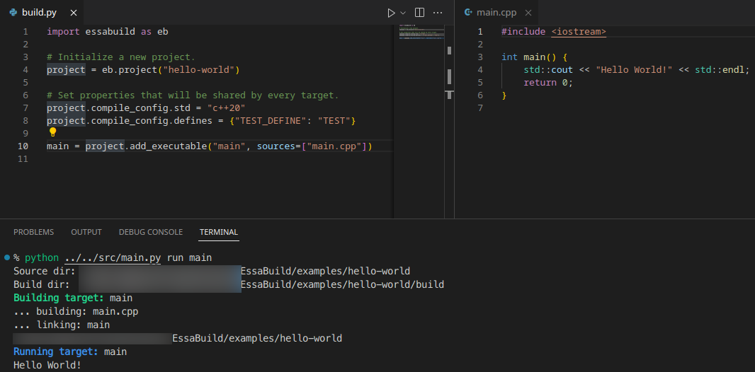hello world in EssaBuild