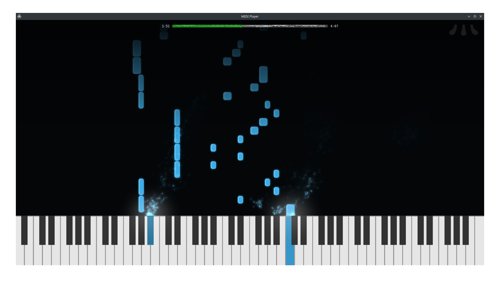 MIDI Player in playing mode, with yellow tiles